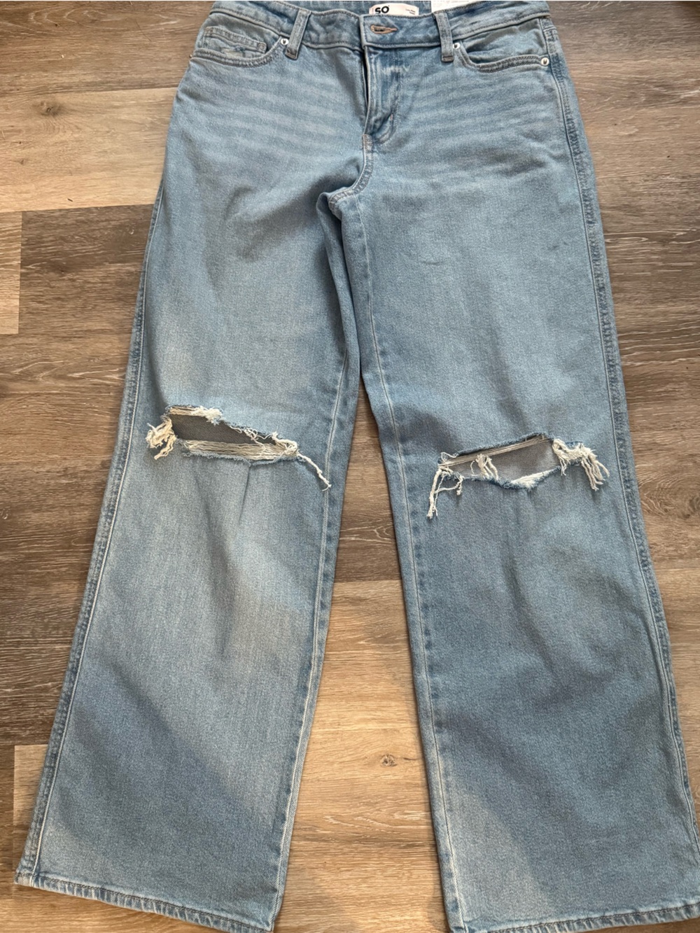 SO Light Blue Distressed Wide-Leg Jeans with Knee Rips